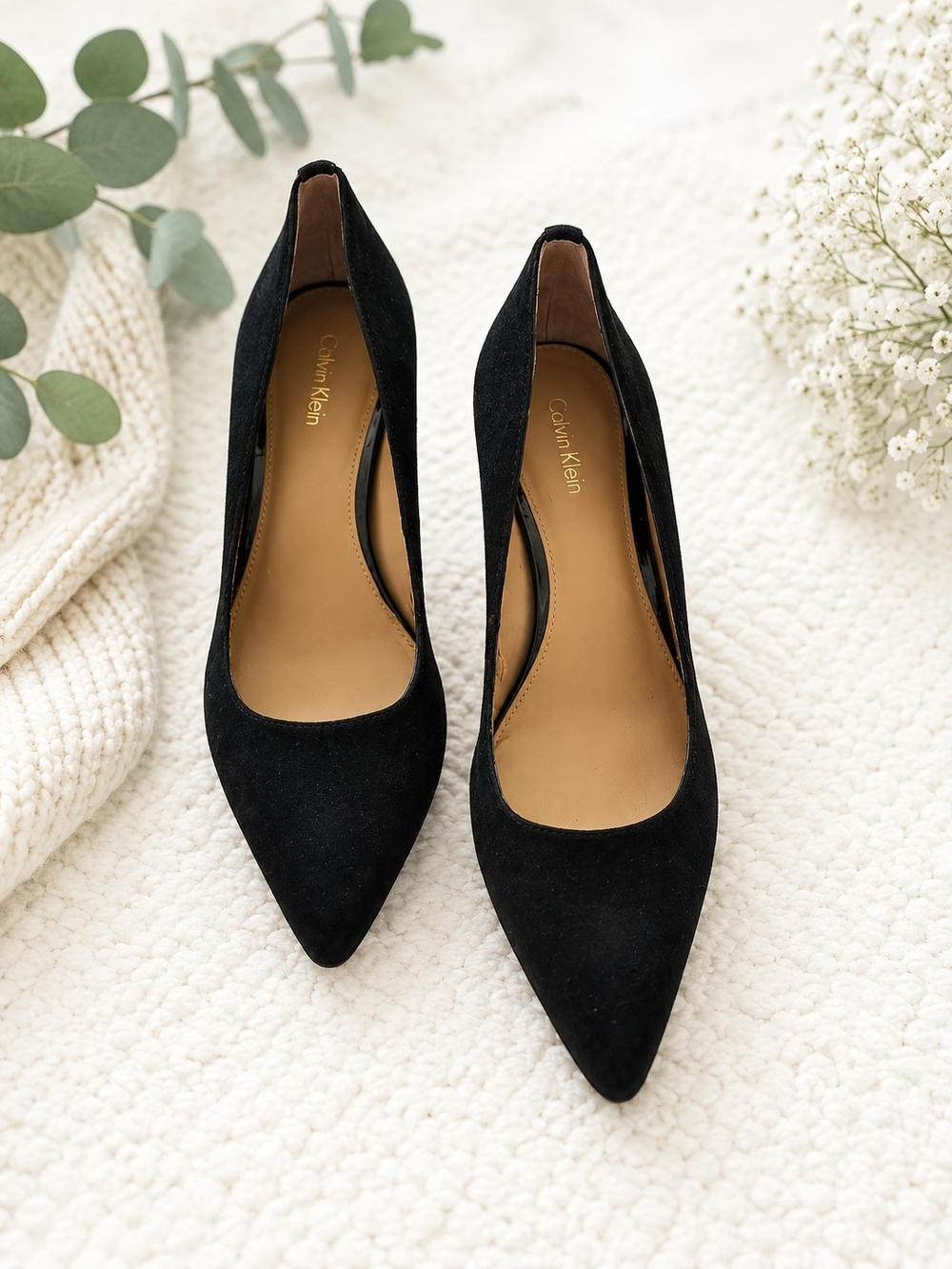 Calvin Klein Black Suede Pointed Toe Pumps